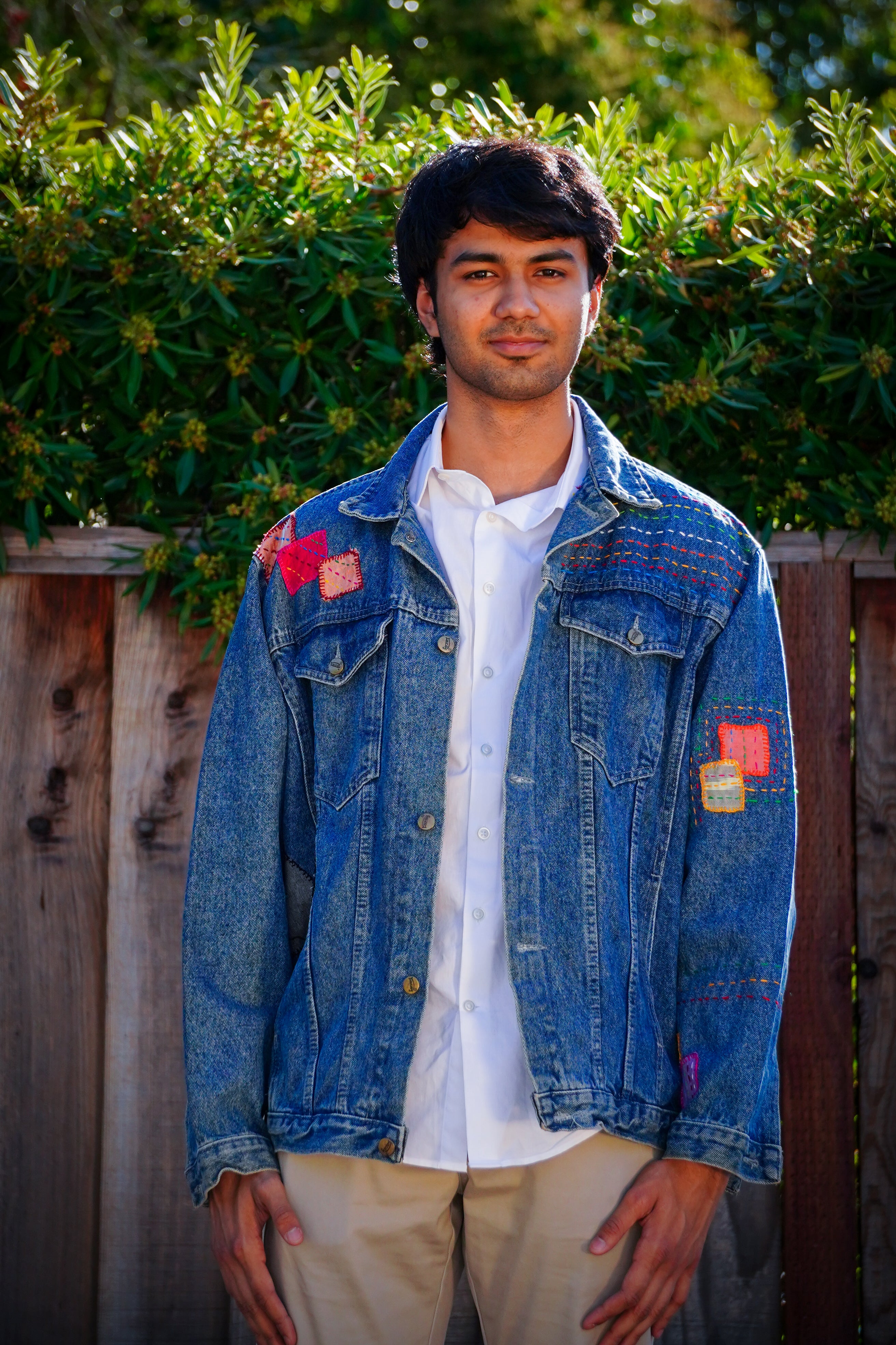 Handmade Upcycled Denim Jacket with Elephant Art | Avartan Avenue