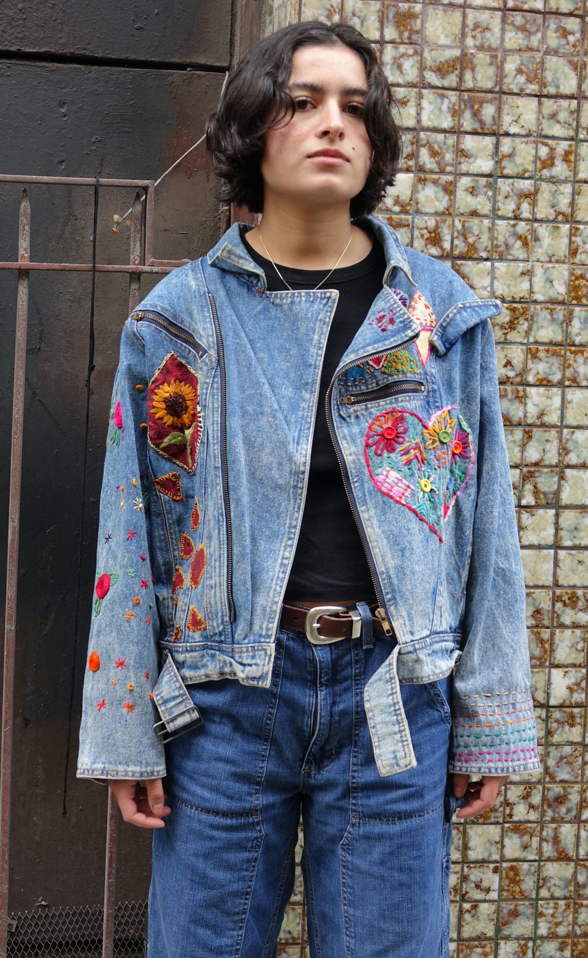 Heart & Rose Embroidered Denim Jacket | Avartan Avenue