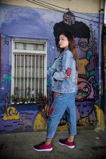 girl denim side view
